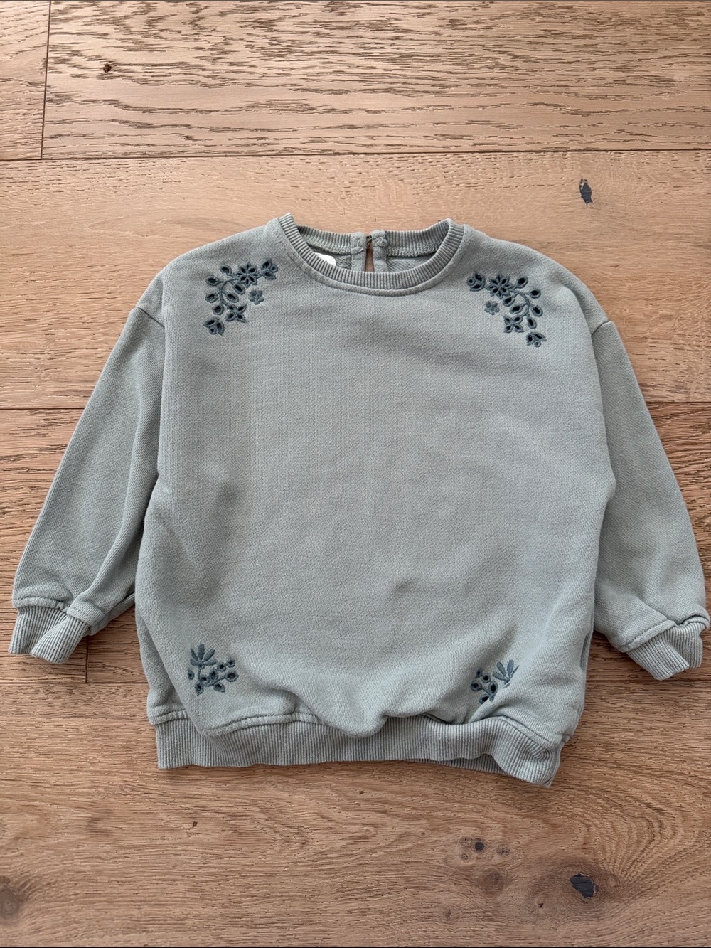 Zara Baby Girls Embroidered Floral Crewneck Sweatshirt Sage Green size 12-18 m